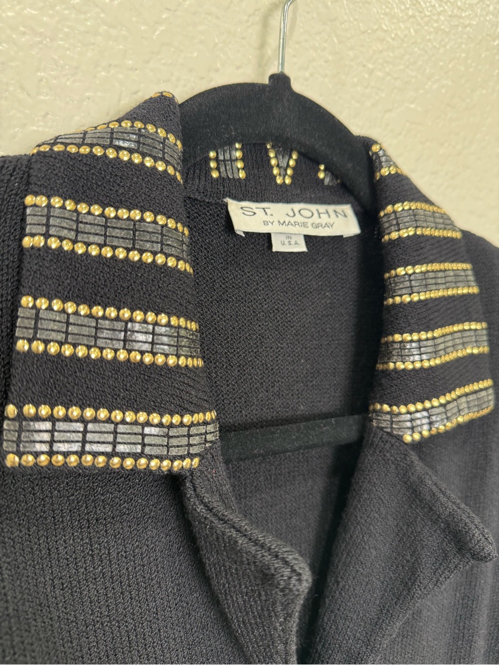 Vintage St John Marie Gray Jumpsuit Womens 2 Black Santana Knit Gold Beaded USA - Picture 11 of 16
